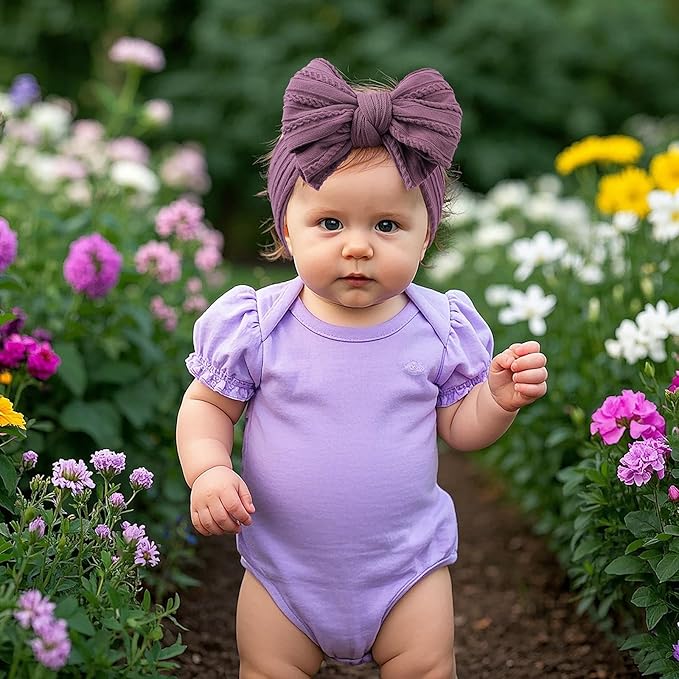 LemonSpace Handmade Baby Girls Headbands Soft Stretchy Nylon Hair Bands Hair Accessories with Bows for Newborn Baby Girls Infant Toddlers Kids(White Black Purple)