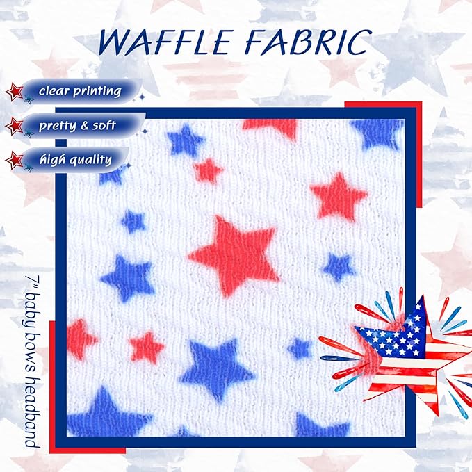 4th of July Toddler Hair Bows Headband, 7 inches Soft Stretchy Star Hair Accessories for Infant and Newborn Girls