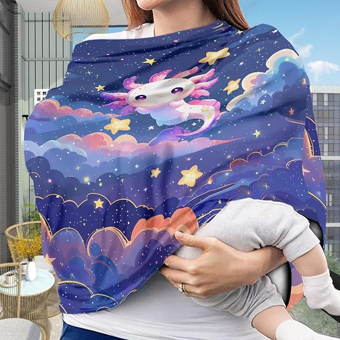 Biyejit Carseat Cover Girls, Multiuse - Nursing Breastfeeding Covers Car seat Canopy, Stretchy Soft Breathable-Starry Night Axolotl