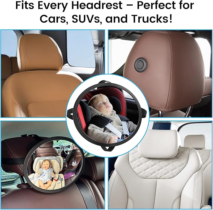 Baby Car Mirror for Rear Facing Carseat– 360° Adjustable, Shatterproof, Wide Angle View, Easy Installation, Fits Car, SUV & Truck, Lightweight Safe Design