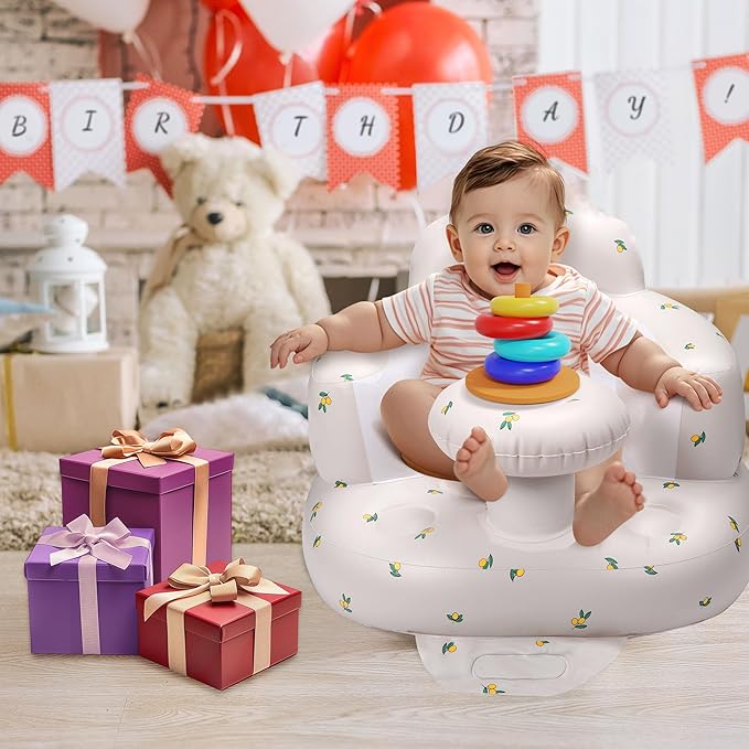 Inflatable Baby Seat for 3-36 Months, Back Support, Built-in Air Pump, Learning to Sit, Blow Up Floor Seat with Tray