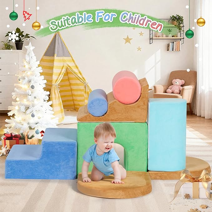 BODIOO Climbing Toys for Toddlers, Foam Climbing Blocks with 8-Piece Modular Set, Washable Cover Supports Color Coordination, Motor Skills, Climb Crawl and Slide