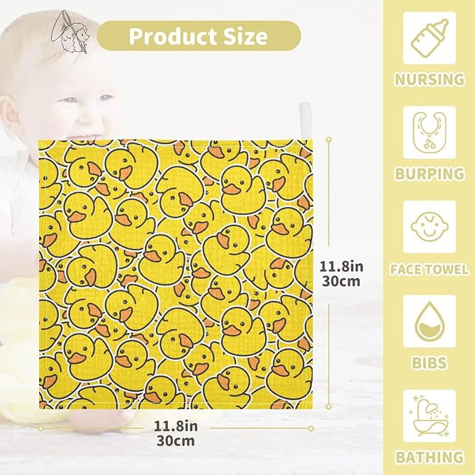 Newborn Face Towel Duck Soft Cotton Baby Washcloths 11.8 x 11.8 Inch Infants Girls Boys Muslin Burp Cloths 5 Pack
