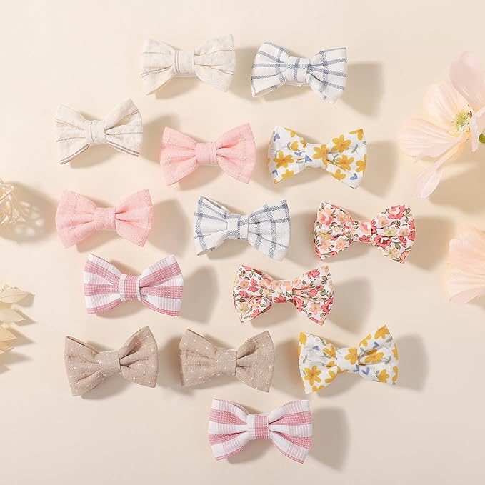 choicbaby 20pcs Baby Girl Hair Bow Clips 2" Fully Lined Non Slip Hair Bows Barrettes Handmade Toddler Floral Hair Accessories for Baby Girl Toddler Kids Fine Hair (Style-B)