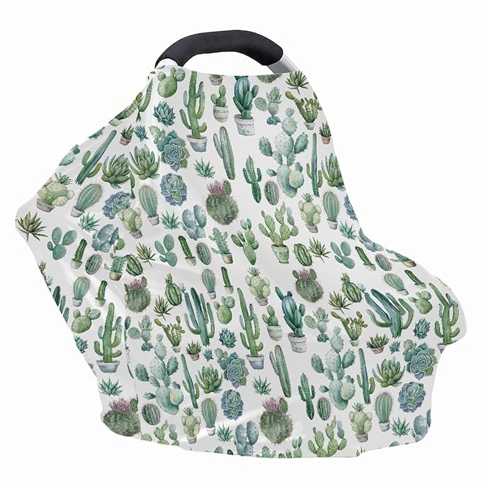 Wanyint Cactus Print Baby Car Seat Cover for Boys Girls,Infant Car Seat Covers Canopy,Breathable Breastfeeding Scarf Nursing Cover Carseat Canopy for Babies