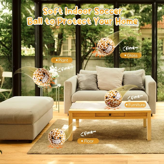 VangeBow Silent Indoor Soccer Balls for Toddlers 1-3, Inflatable Soft Plush Baby Toddler Soccer Ball Toys Gifts for Kid 3-5 Year Old Boy Girl First Birthday Gift (Giraffe, Pump Include)