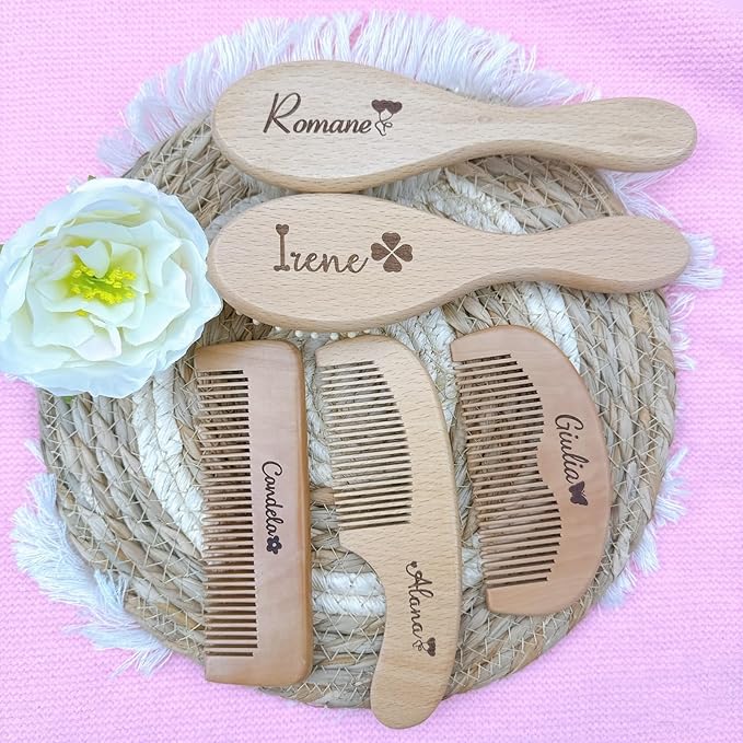 Personalized Custom Baby Brush and Comb Set for Newborn, Wooden Baby Comb, Preventing Cradle Cap, Natural Goat Bristles Brush, Gifts for Baby Shower