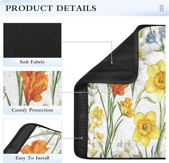 Car Seat Belt Pads Covers 2 Piecing Soft Unique Seat Belt Shoulder Strap Covers Pad for Adults Child Kids S Fall Flowers Daffodil Carnation Freesia White