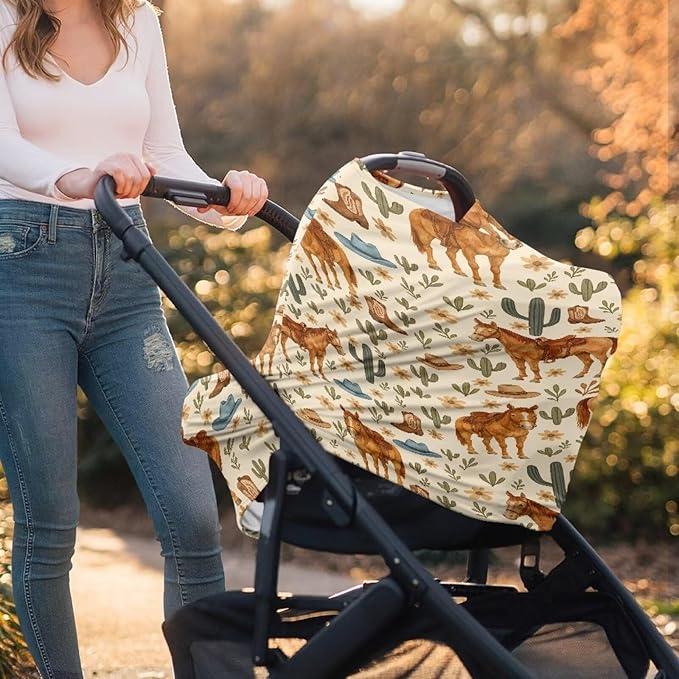 Cactus Animal Horse Nursing Cover Carseat Covers Baby Car Seat Cover for Girls Boys, Stretchy Car Seat Canopy Multiuse Nursing Breastfeeding Protectors, All-in-1