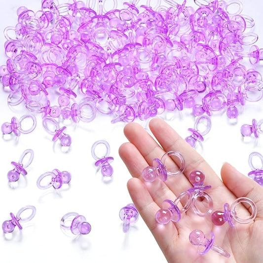 50 Pcs Mini Pacifiers Baby Shower Games Girl, 1.25 Inch Cute Baby Shower Pacifiers, Bulk Acrylic Pacifier for Party Table Scatter, Pacifier Hunt Game, Gender Reveal Decoration Party Favors(Purple)