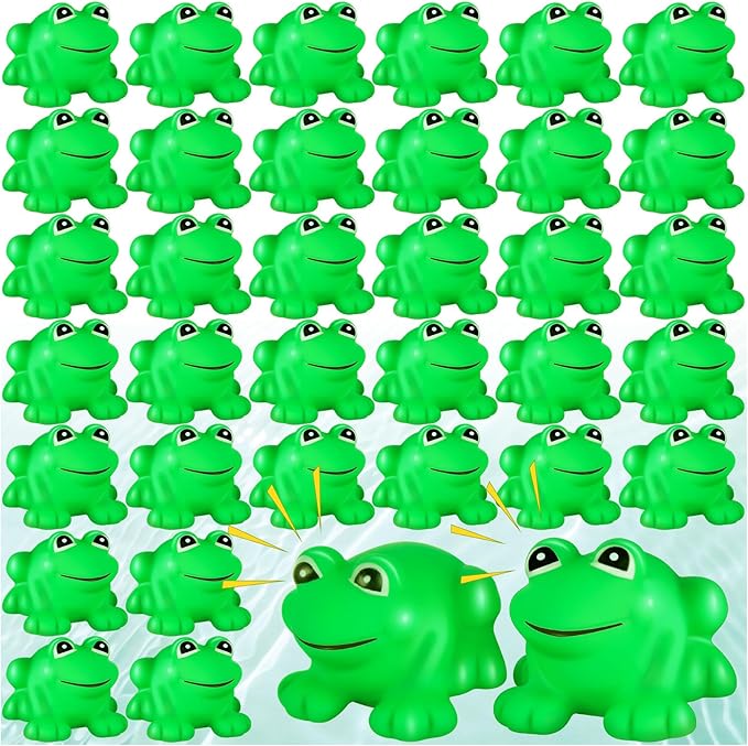 36 pcs Rubber Frogs for Kids, Cute Floating Squeaky Frog Bath Toy Mini Plastic Frogs for Cake Decoration Classroom Carnival Prizes Baby Shower Birthday Party Decoration
