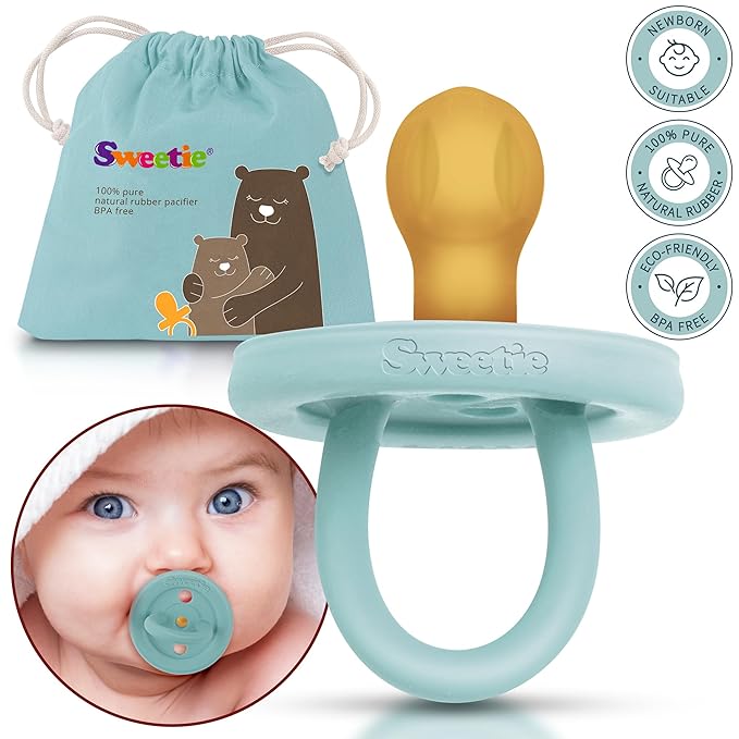 SWEETIE Rubber Turquoise Pacifier Natural Rubber Pacifier Rounded (12-18 Month, Turquoise)