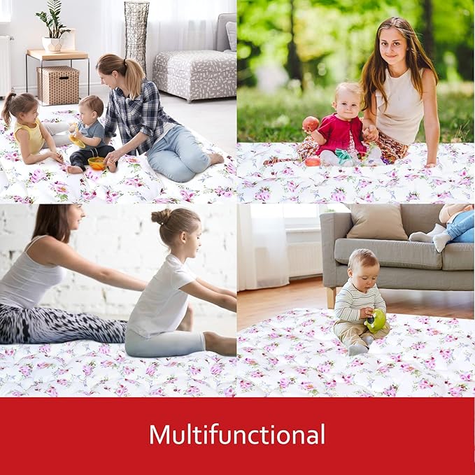 Baby Playpen Mat 59x59 Inches, One-Piece Crawling Non Slip Padded Pad for Playing, Baby Play Floor Mat for Babies, Toddlers, Floral