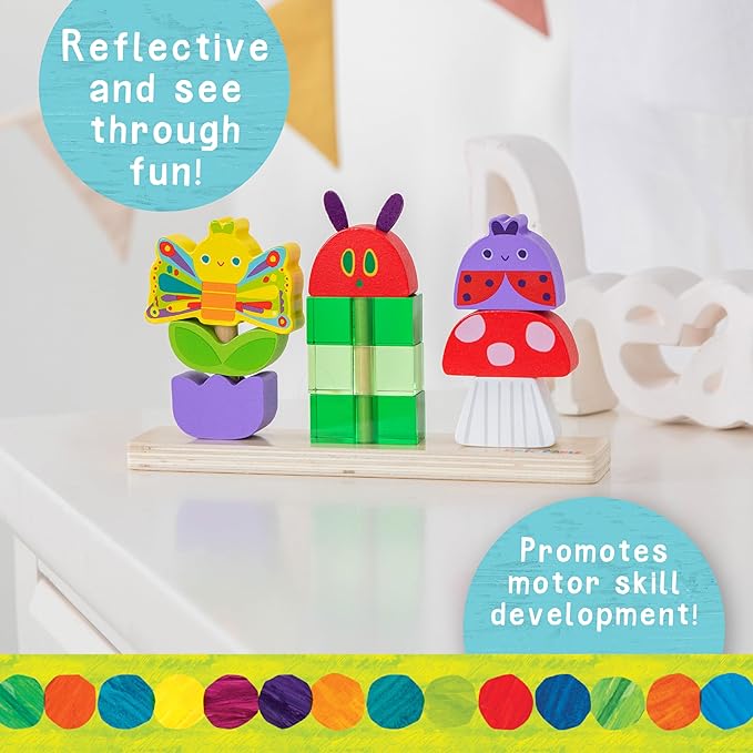 Kids Preferred Eric Carle Toddler Toys The Very Hungry Caterpillar Wooden Stacking Toy with 10 Mix and Match Pieces for Creative Play and Coordination