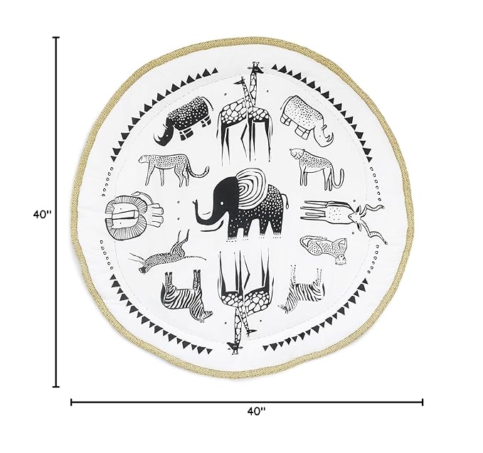 Wee Gallery Explore Playmat for Babies, Soft Cotton and High-Contrast Baby Play Mat for Infants & Toddlers, Reversible, Washable, Portable Tummy Time Rug, Safari