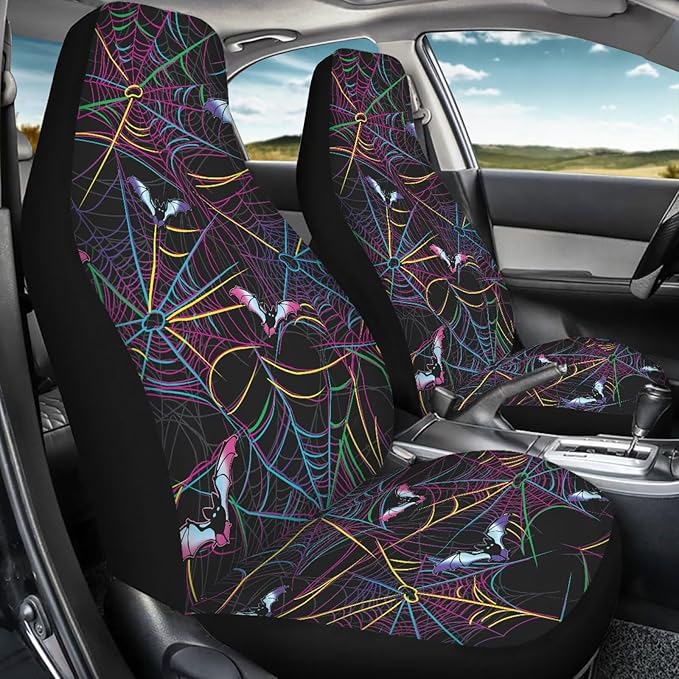 Halloween Spider Web Automobile Seat Cover, Universal Seat Covers for Front Seat Waterproof Elastic Polyester Car Seat Protector Covers Suitable for Cars, SUV and Trucks