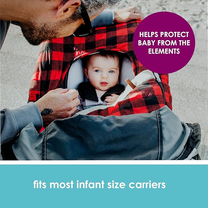 JJ Cole Winter Baby Car Seat Cover - Winter Car Seat Cover for Baby Seat or Stroller - Infant Car Seat Covers with Warm Lining - Buffalo Check