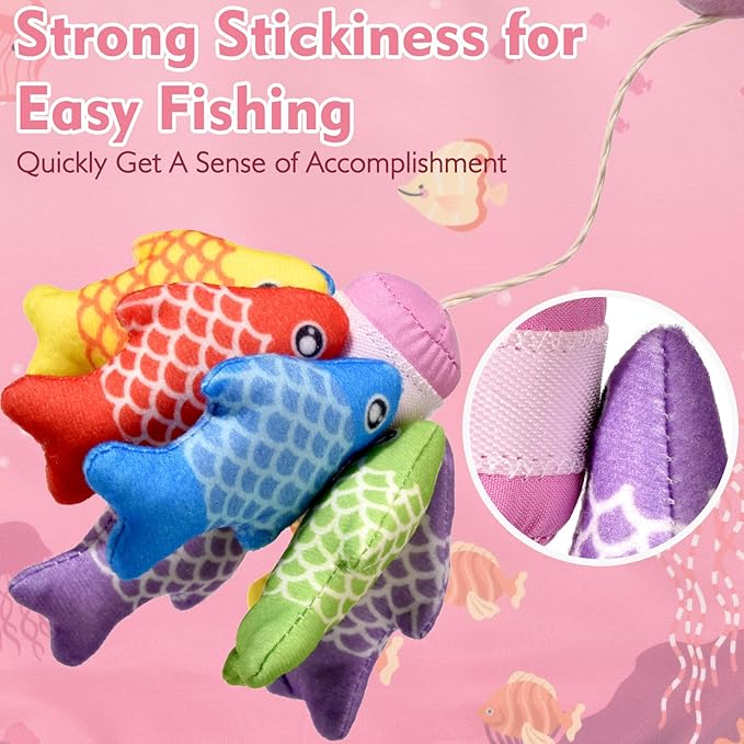 Montessori Toys for 1 Year Old - 20PCS Cloth Toddler Pink Fishing Game with Stacking Cups,Baby Color Sorting Toy 12-18 Months One Year Old Birthday Gift,Best Easter Gifts for 1-3 Year Olds