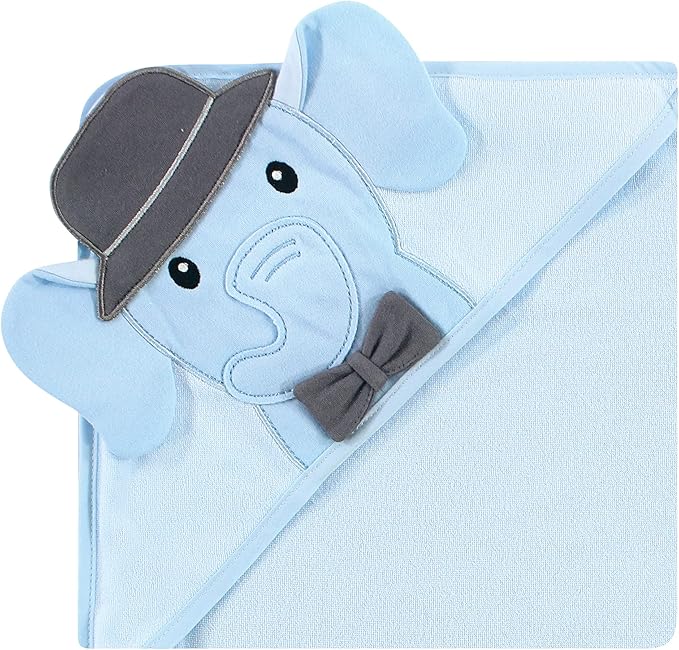 Hudson Baby Unisex Baby Cotton Rich Hooded Towels, Blue Charcoal Elephant, One Size