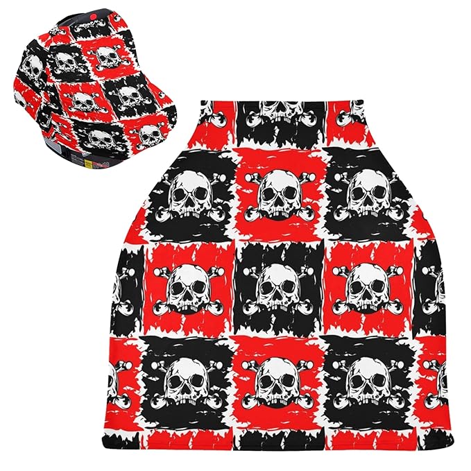 Day of The Dead Skull Dia De Los Muertos Red and Black Square Stretchy Baby Car Seat Cover Infant Canopy Nursing Covers Breastfeeding Cover Breathable Windproof Winter Scarf for Boys Girls