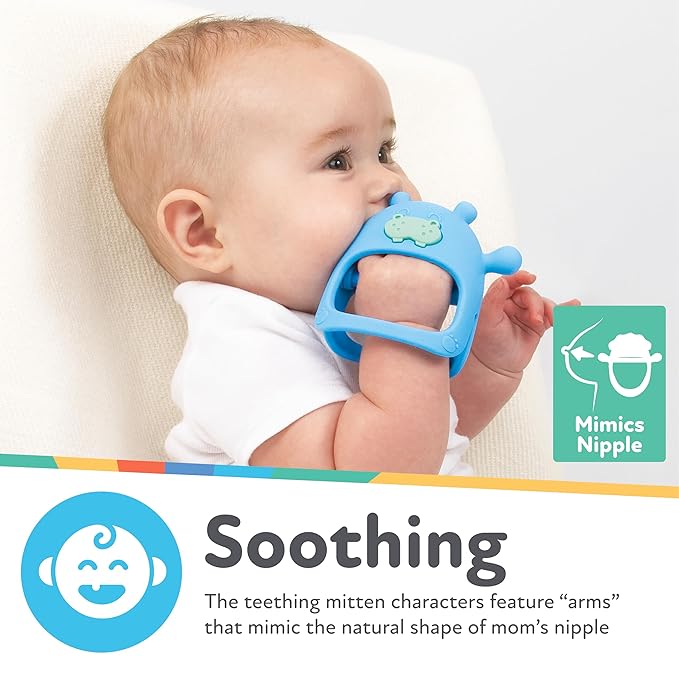 Nuby Silicone Wrist Grip Teething Mitten - 3+ Months, Pink Owl
