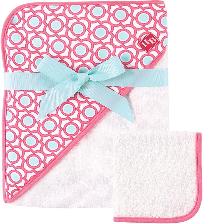 Hudson Baby Unisex Baby Cotton Hooded Towel and Washcloth, Lattice, One Size