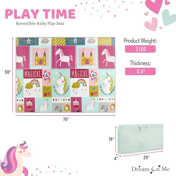 Dream On Me Play Time Reversible Baby Play Mat Foldable Extra Large Thick Foam Crawling Playmats for Toddlers Waterproof Portable Playmat, Goofy Den