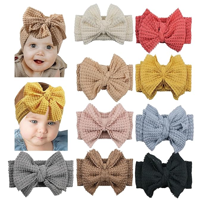 JIAHANG Baby Waffle Knitting Hair Bow Turban Knotted Head Wraps, Hair Bows Headbands for Infant Toddler Girls