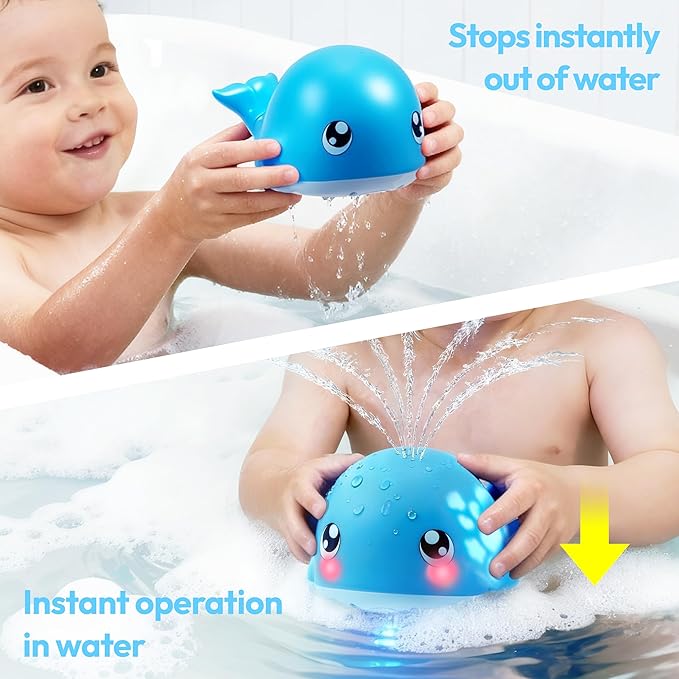 lalalark Baby Bath Toys, Sprinkler Whale Bath Toy for Babies 6-12 Months, Light Up Bath Toys for Kids Ages 1-3, Bathtub Toy for Boy & Girl, Easter Basket Stuffers for Toddler