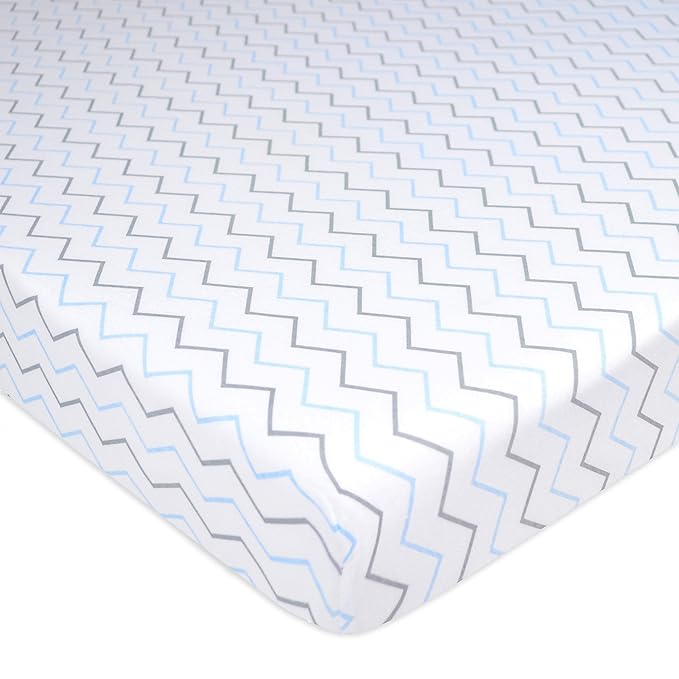 American Baby Company 3 Pack 100% Natural Cotton Fitted Pack and Play Sheets 39" x 27" - Soft & Breathable Pack N Play Sheets for Playard & Mini Crib Mattress, Blue Star/Zigzag, for Boys & Girls