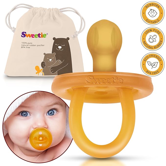 SWEETIE Rubber Pacifier Natural Rubber Pacifier Rounded (Natural Color, 0-6 Month)