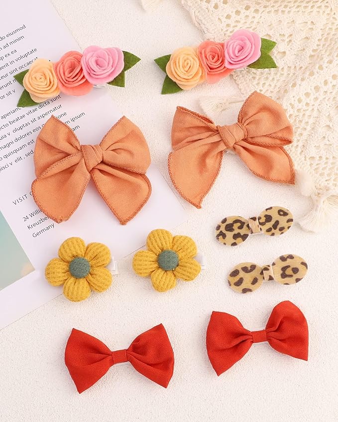 doboi Baby Girl Hair Clips 20PCS Baby Girl Bows Flower Cotton Prints Hair Accessories Fully Lined Alligator Hair Clips for Girls Toddler Kids