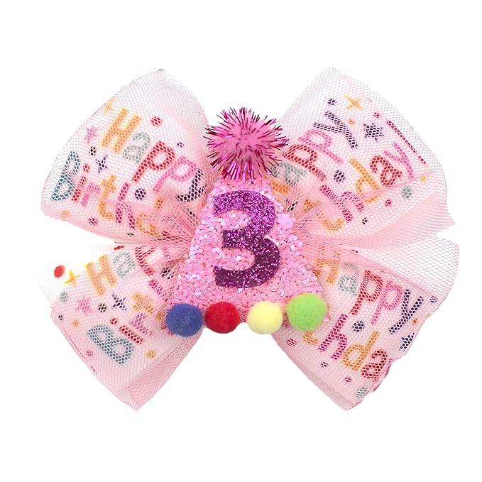 Sprinkle Confetti Hair Bow Clip - First Birthday Pink Party Decoration for Baby Girls, Ice Cream Theme 1st Birthday (3th Girls Hair Bow)