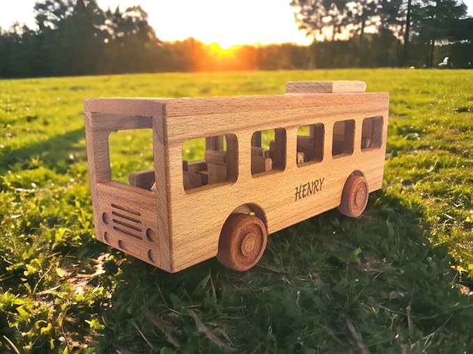 Personalized Wooden Toy Bus For Toddlers, Customized Wooden School Bus Toy, Montessori Toys For 1 Year Old, Baby Bus, Push Cars On The Wheels Toys, School Bus Toys For Toddlers 1-3, Wooden Toy Cars