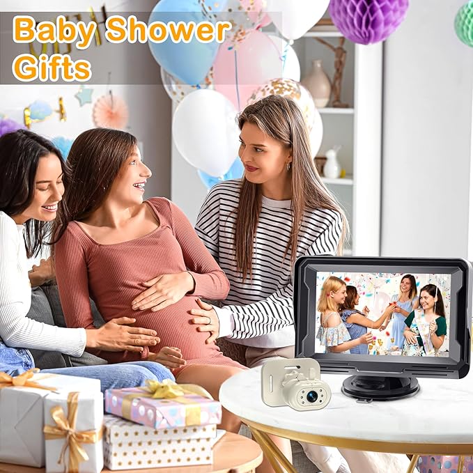 AMTIFO Baby Car Camera 1080P HD Plug-Play Monitor: 4.3 Inch IPS Display with Sun Visor - 150° Wide-Angle 360° Swivel Backseat Cam, Infrared Night Vision, Rabbit Design - Beige