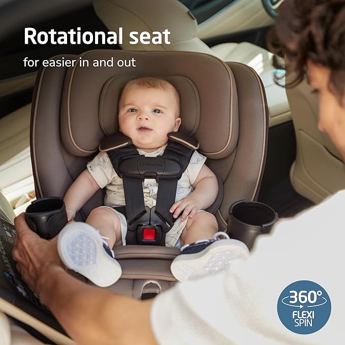 Maxi-Cosi Andi 360 Rotating All-in-One Baby Convertible Car Seat, Rear Facing, Forward Facing Infant Toddler Booster, Easy Rotation, Tension System, Harness Adjust, Escargot