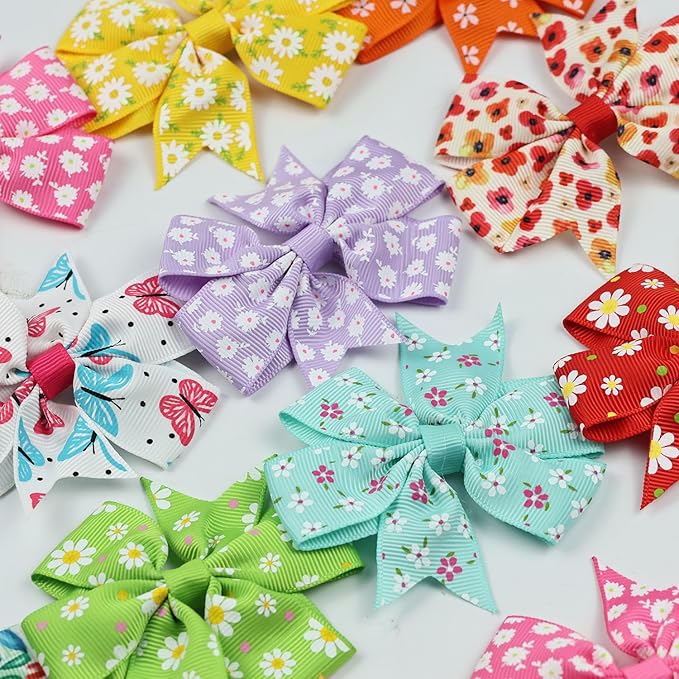 JIAHANG Floral Printed Swallow Tail Hair Bow Clips 24Pcs for Baby Toddler School Girls