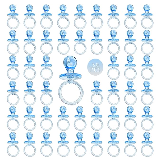 50 Pieces 2.75 Inch Baby Pacifier Baby Shower Plastic Pacifier for Baby Shower Pacifier, Baby Shower Gender Show Party Decoration DIY Baby Shower Birthday Party Gift (Blue)