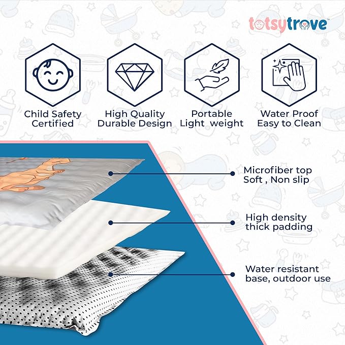 Self Inflating Hexagon Playpen Mat - 52" x 45" Non-Slip Cushioned Portable Play Area - Thick Soft Baby Play Mats for Floor - Easy Care Playmat for Infants and Toddlers - Baby Crawling Mat - Safari