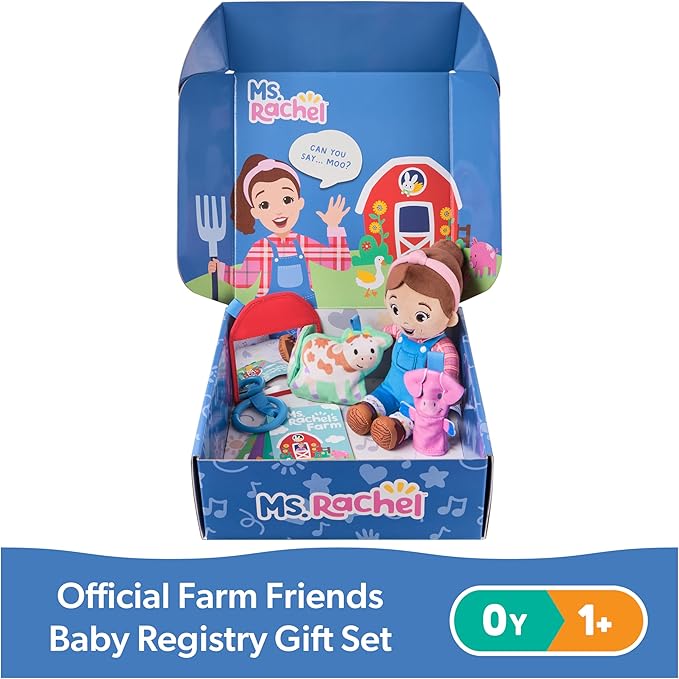 Ms. Rachel Official Farm Friends Baby Registry Gift Set with Plush, Animals Cards & Finger Puppet, Educational Toys & Baby Toys for Girls & Boys Ages 0+ (Amazon Exclusive)