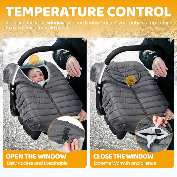 Orzbow Car Seat Cover Baby, Winter Car Seat Cover for Infant Boys & Girls, Warm Carseat Covers Baby with Plush Lining for Cold Weather, Waterproof, Universal Fit, Newborn Must Have, Dark Grey