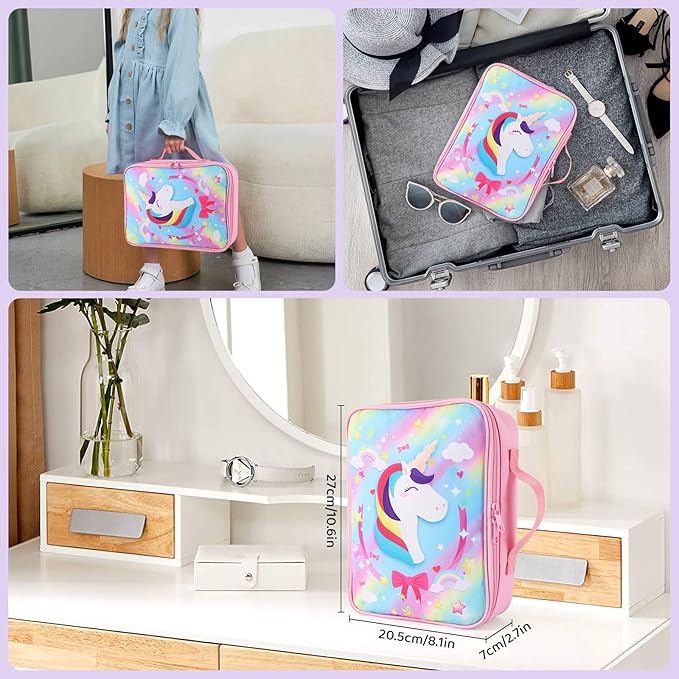 Bow Organizer for Girls, Bows Holder for Girls Hair, Pink Unicorn Bow Case Organizer for Toddler Baby Girl Hair Accessories for Claw Clip (Unicorn)