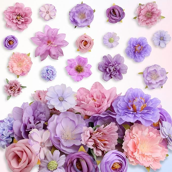 Leery 20 PCS Boho Flower Hair Clips for Women - Rose Hair Barrettes, Wedding Hairpins, Bridal Headpiece, Hawaiian Silk Floral Clips (Pinkish purple)