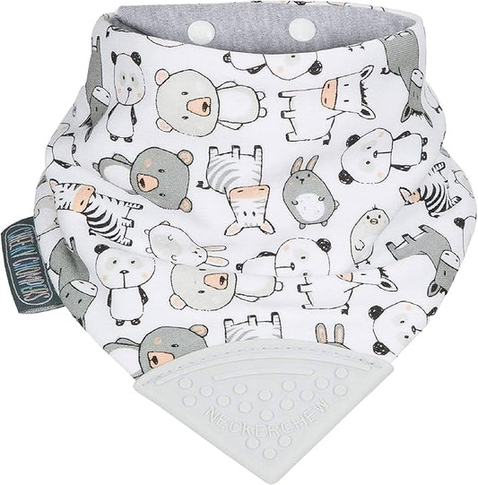 Cheeky Chompers Neckerchew Teething Bib, 2-in-1 Bandana Style Bib w/Food Grade Silicone Teether