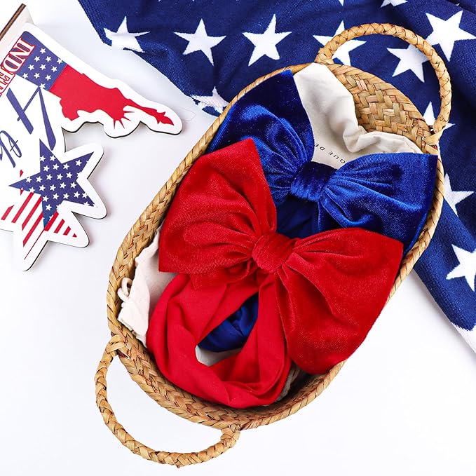YanJie 4th of July Nylon Headbands for Baby Girls - Red Velvet Handmade Hair Accessories for Infants and Toddlers