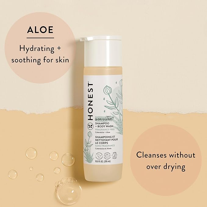 The Honest Company Fragrance Free Bundle for Sensitive Skin | 2-in-1 Cleansing Shampoo + Body Wash and Silicone Free Conditioner | Naturally Derived, Tear free, Hypoallergenic | 20 fl oz