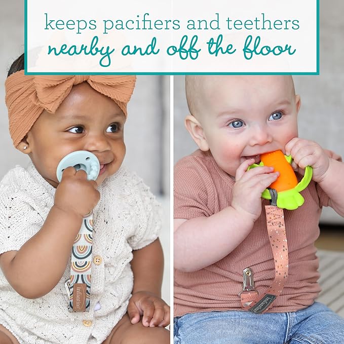 Infantino PaciGrip 2-Pack Pacifier Clips – Universal Fit, Gentle on Clothes, Keeps Pacifiers Clean & Close, Ages 0-36 Months, Pink