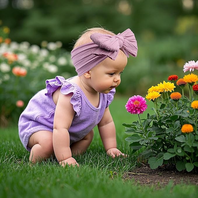 LemonSpace Handmade Baby Girls Headbands Soft Stretchy Nylon Hair Bands Hair Accessories with Bows for Newborn Baby Girls Infant Toddlers Kids (Purple)