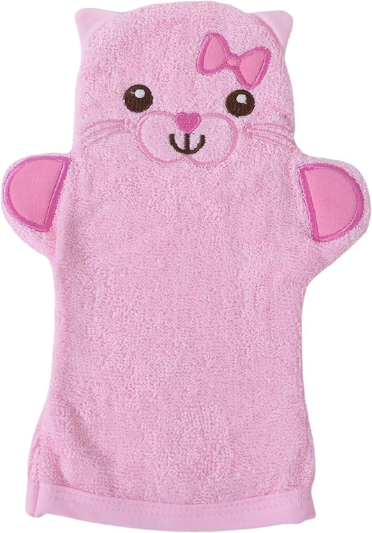 JN&LULU Baby Organics Bath Mitt Toddlers Bath Cotton and Soft Scrub Bathing Loofah Baby Shower Gifts (Pink Cat)