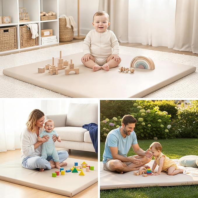 Motherly Haven Thick Baby Play Mat – 50x50x1 Rollable Foam Floor Mat for Babies, Tummy Time, Crawling & Safe Indoor Play – Waterproof, Non-Toxic & Easy to Clean – Beige